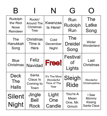 OAG IT Holiday Song Bingo Card