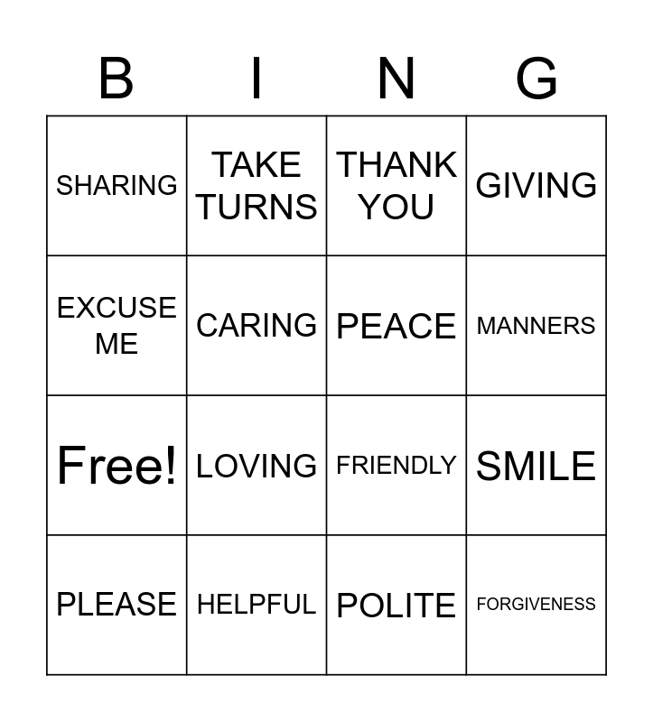 KIND Bingo Card