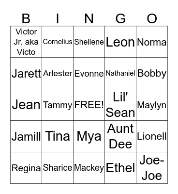 2015 Wells' Family Reunion Bingo Card