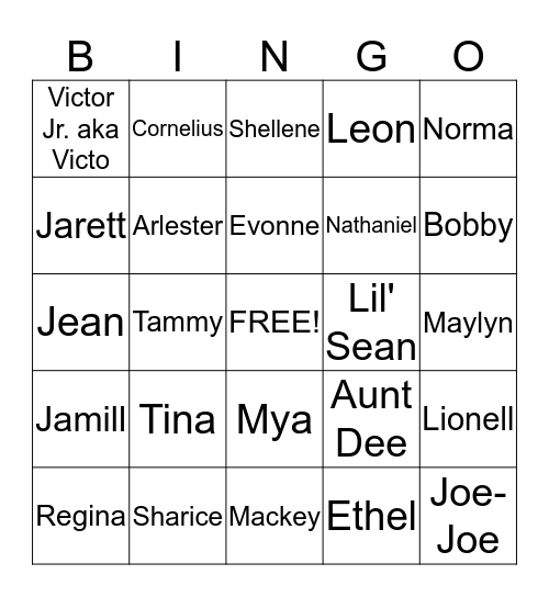 2015 Wells' Family Reunion Bingo Card