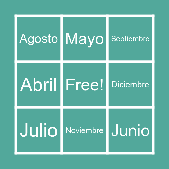 SPANISH MONTHS! Bingo Card