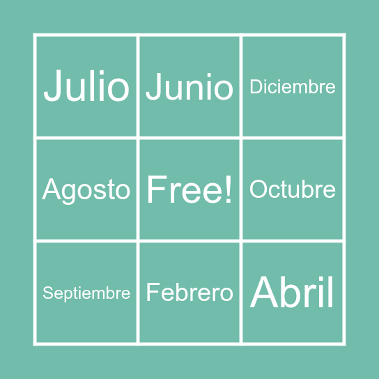 SPANISH MONTHS! Bingo Card