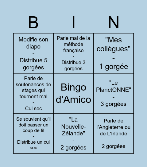 Bingo D'Amico Bingo Card