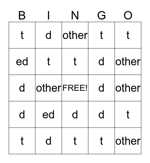"ed" Bingo Card
