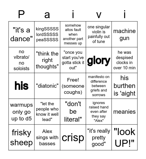 Messiah Bingo Card