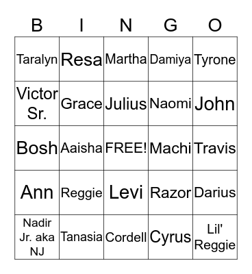 2015 Wells' Family Reunion Bingo Card