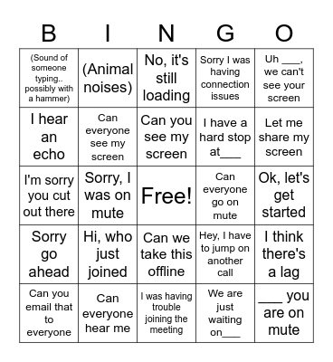 Conference Call Bingo Card