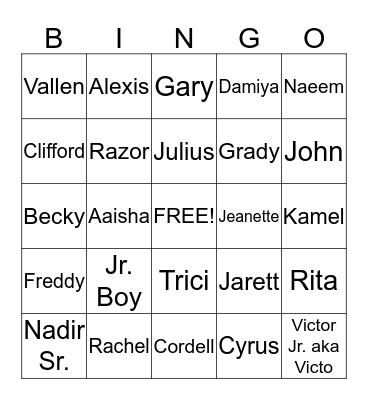 2015 Wells' Family Reunion Bingo Card