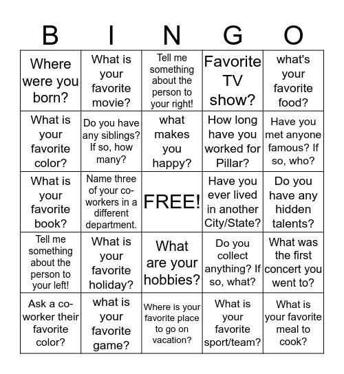 ALL ABOUT -YOU- BINGO! Bingo Card