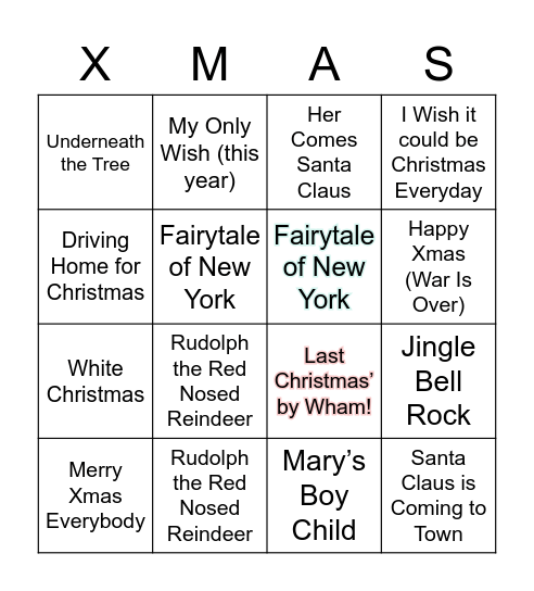 Christmas Music Bingo Card