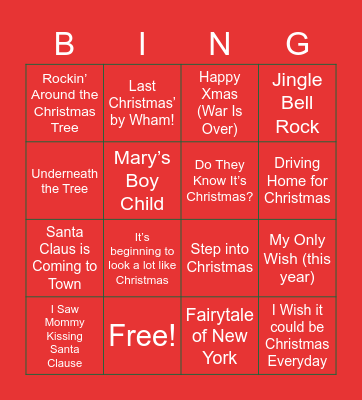 Christmas Music Bingo Card