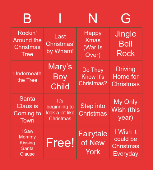 Christmas Music Bingo Card