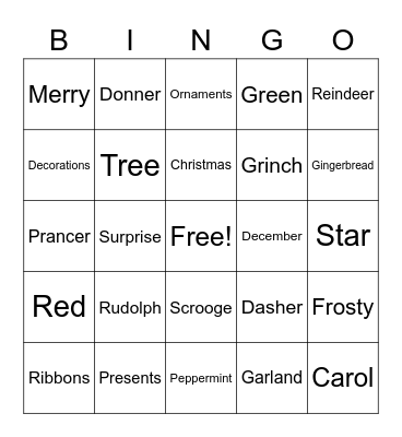 Christmas R Bingo Card