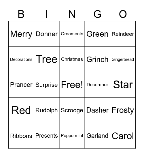 Christmas R Bingo Card