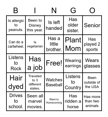 Nickname: __________________________ Bingo Card