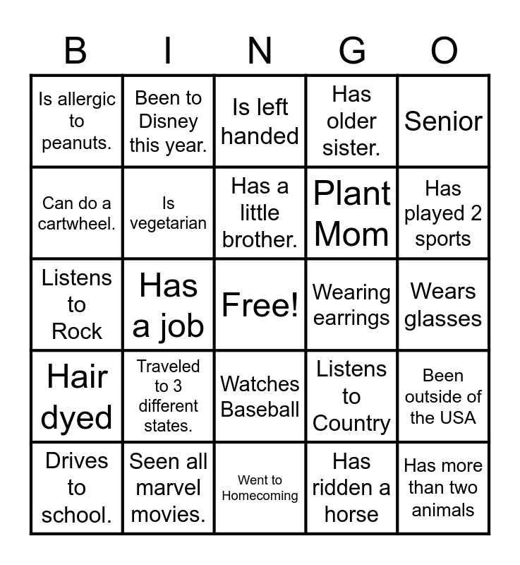 Nickname __________________________ Bingo Card