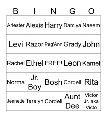 2015 Wells' Family Reunion Bingo Card
