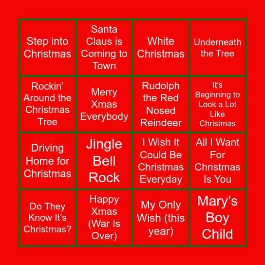 Christmas Music Bingo Card