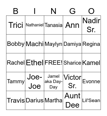 2015 Wells' Family Reunion Bingo Card