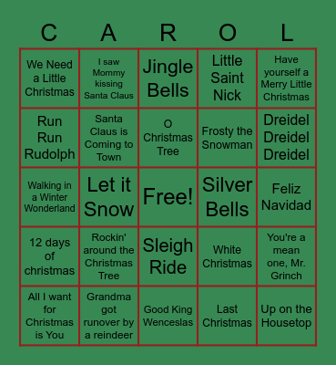 Christmas Carol Bingo Card