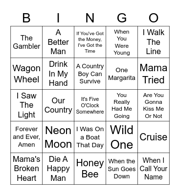 Country Hits A To Z Bingo Card