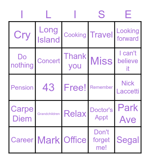 Ilise's Retirement Bingo Card