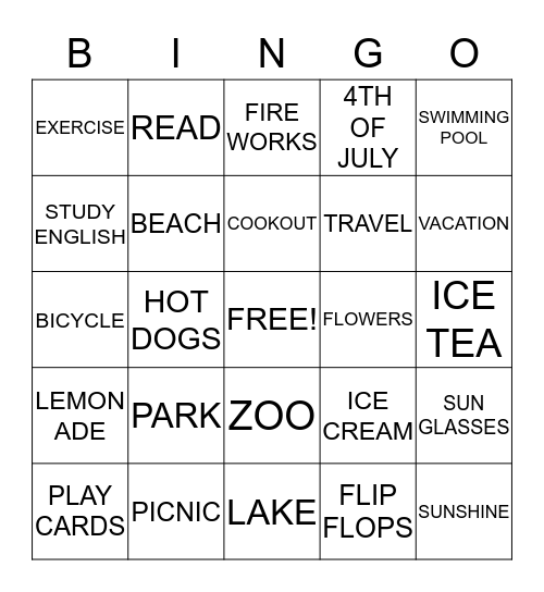 S   U   M   M   E   R Bingo Card