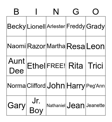 2015 Wells' Family Reunion Bingo Card