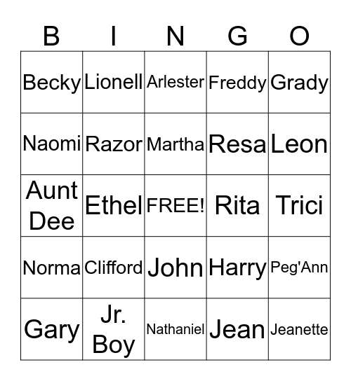 2015 Wells' Family Reunion Bingo Card