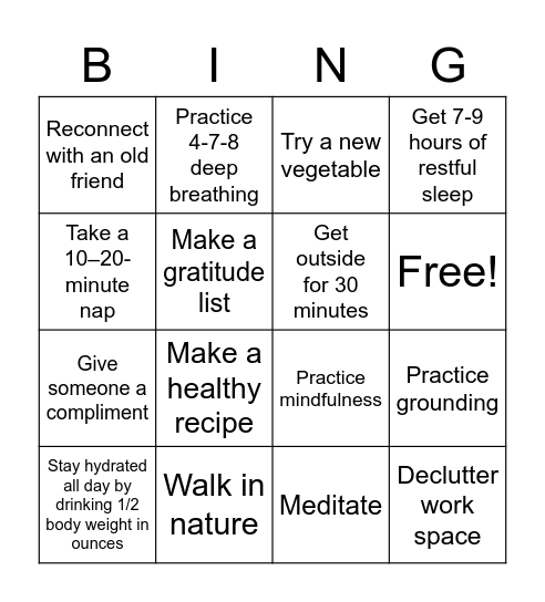 Xator H&W: Mini Challenge Bingo Card