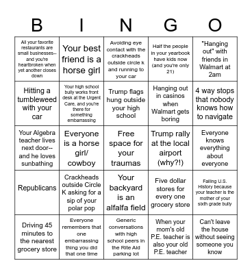 growing up in a small, conservative town bingo Card