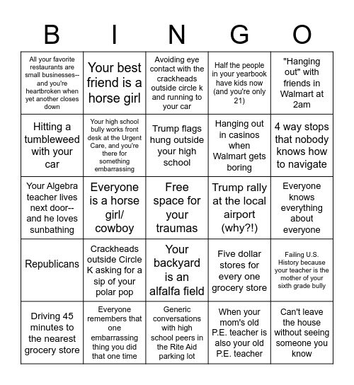 growing up in a small, conservative town bingo Card