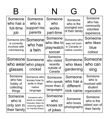 Re-Connection Bingo Card