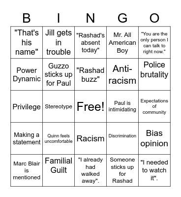 All American Boys Bingo Card