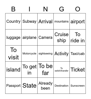 Travel Vocab Bingo Card