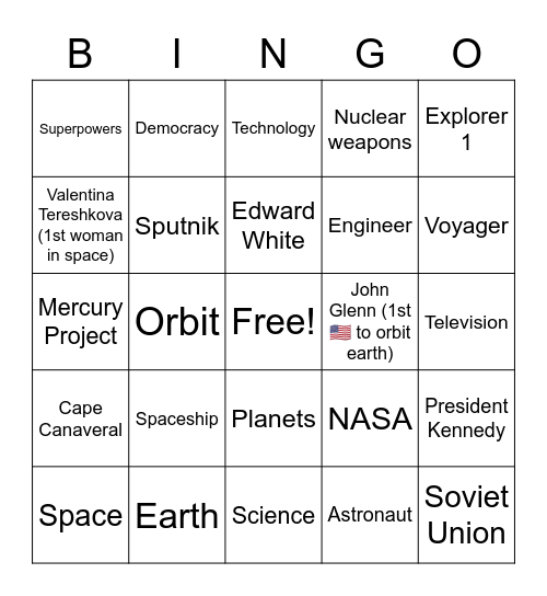 Space Race Bingo Card