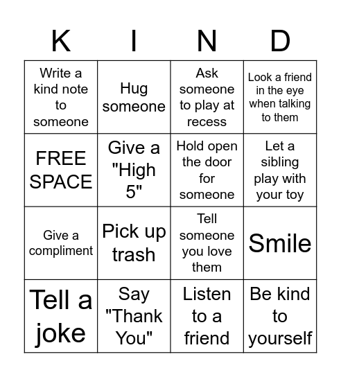 Kindness BINGO Card