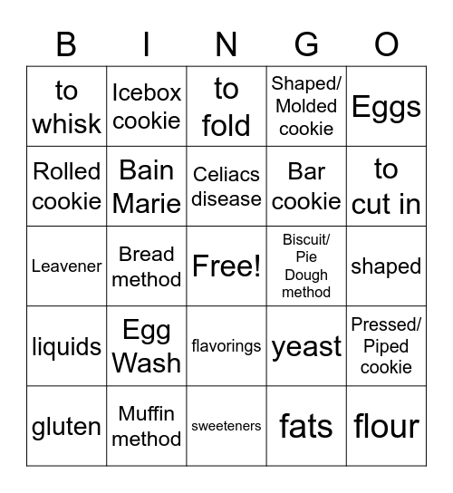 Baking Bingo Card
