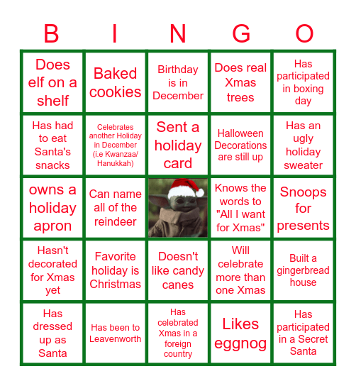CHPW Holiday Bingo Card