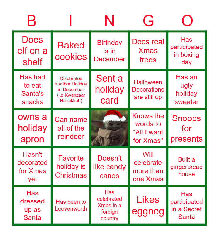 CHPW Holiday Bingo Card