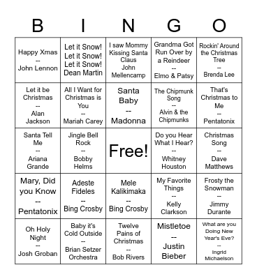 Secret Santa Bingo Card
