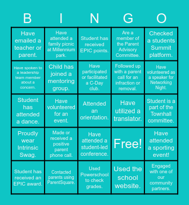 Family Involvement Bingo Card