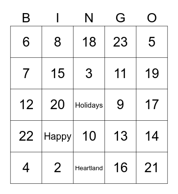 Holiday Bingo Card