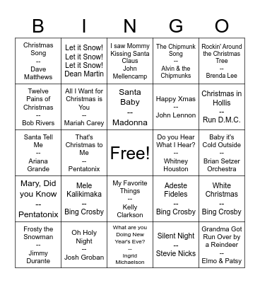Secret Santa Bingo Card