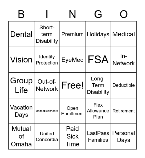Benefit Bingo Card