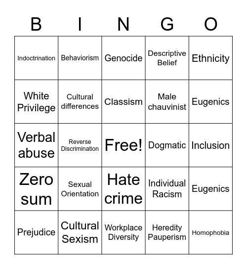 Schools and Diversity2 Bingo Card