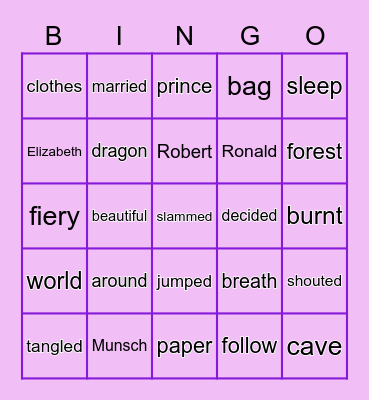The Paper Bag Princess Bingo Card