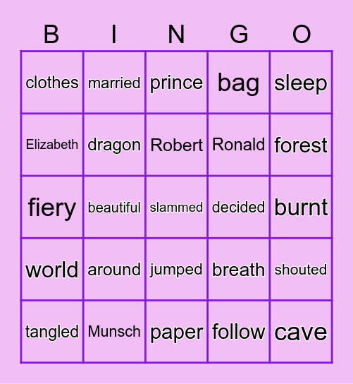 The Paper Bag Princess Bingo Card