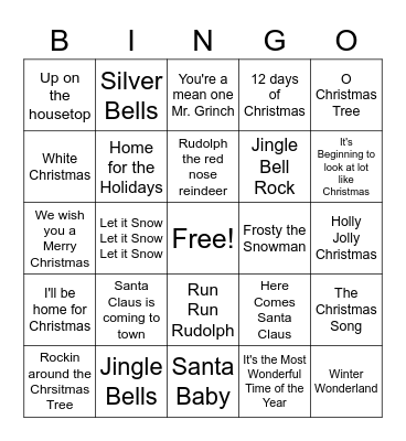 Christmas Songs Bingo Card