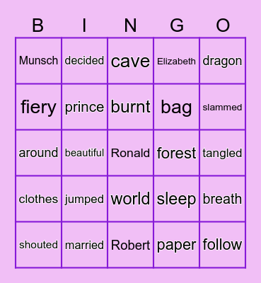 The Paper Bag Princess Bingo Card
